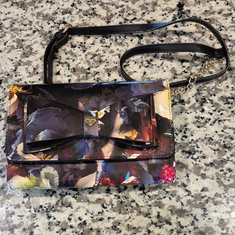 Betsey Johnson Multicolor Floral Clutch with Black Bow